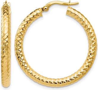 Diamond2Deal 14K Yellow Gold Polished and Textured Hoop Earrings 30mm