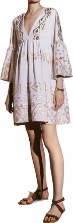Lace Long Bell Sleeve Mini Dress In White Gold