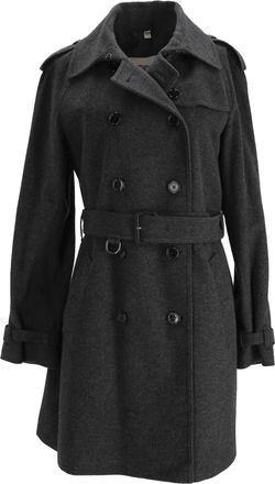 Burberry Pre-owned Womens London Double-Breasted Trench Coat in Grey Virgin Wool - Size X-Large