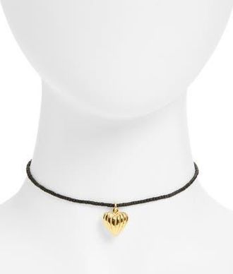 Madewell Heart Charm Beaded Necklace in Jet Black at Nordstrom Rack