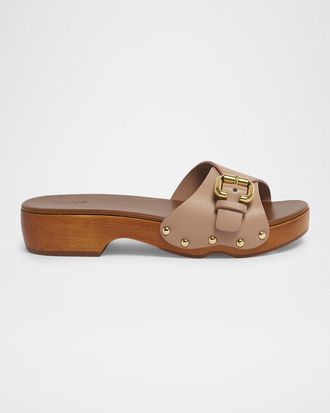 Chloé Jeannette Leather Buckle Clog Sandals