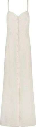 Cortana Lange Mouwloze Jurk met Knoopsluiting - Dames - Zomerkleedjes - Beige - L - Linnen - Kleedjes