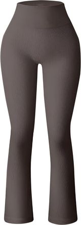 Generic 2025 Leggings for Women Womens Yoga Pants Ribbed Seamless Workout High Waist Bottoms Flare Leggings Yoga Pants with Words on Butt (Dark Gray, M)