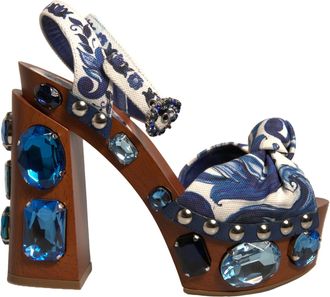 Dolce & Gabbana Multicolor Majolica Embellished Wedge Sandals Womens Shoes