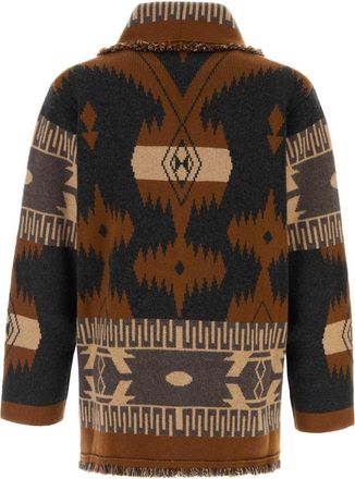 Alanui Mens Embroidered Cashmere Icon Cardigan Charcoaltabacco Exterior: Maglie Sweater