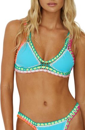 PQ Swim Colorful Whipstitch Trim Triangle Bikini Top in Pacific Blue at Nordstrom