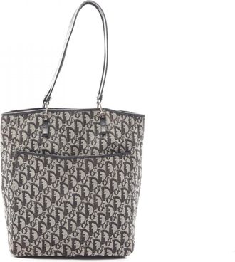 Dior Black Ivory Canvas Leather Handbag Tote Bag (Pre-Owned)