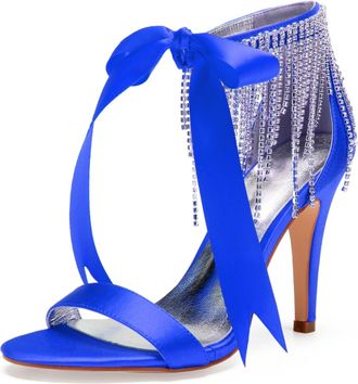 Generic Heels Wedding Bridal Shoes Women Open Toe Stiletto High Heeled Sandals for Prom, Party, Daily 10.5Cm,Blue,5 UK
