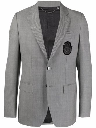 Billionaire Boys Club Super Slim crest-embroidered blazer - men - Virgin Wool/Viscose/Acetate - 48 - White