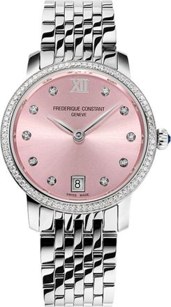Frederique Constant Classics Slimline Quartz Diamond Pink Dial Ladies Watch FC-220LPD1SD26B