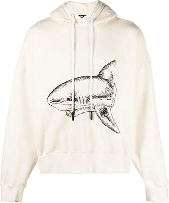 Palm Angels Haai Print Katoenen Hoodie - Heren - Hoodies - Wit - XL - Katoen - Hoodies & sweatvesten