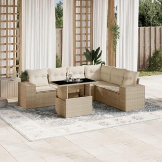 vidaXL Vidaxl - Set Sof&aacute;s De Jard&iacute;n 7 Piezas Y Cojines Rat&aacute;n Sint&eacute;tico Beige