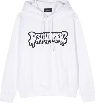 Dsquared2 Stijlvolle Hoodie - Heren - Hoodies - Wit - L - Katoen - Hoodies & sweatvesten