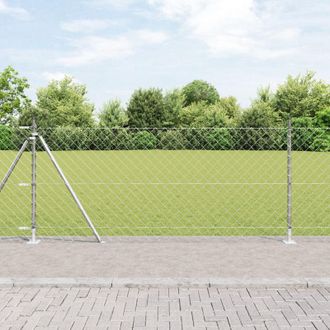Berkfield Home Chain Link Fence with 7 Flanged Posts 1x10 m Galvanised Steel in Silver