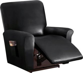 OEM Funda Para Sof&aacute; Reclinable Crowdstage De Piel Sint&eacute;tica, 8 Piezas, Impermeable Y El&aacute;stica, Con Bolsillos, Para 1/2/3 Plazas, Color Negro