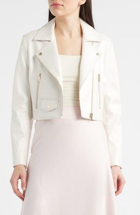 Anne Klein Faux Leather Crop Moto Jacket in White Dove at Nordstrom, Size 12