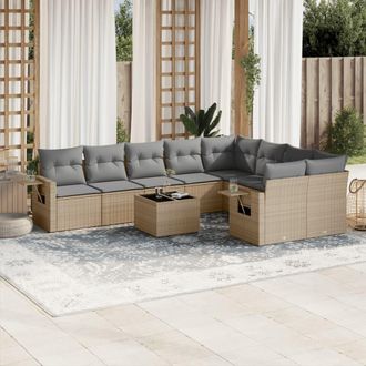 vidaXL Juego De Sof&aacute;s Jard&iacute;n Con Cojines Beige 10 Pzas Rat&aacute;n Sint&eacute;tico Vidaxl