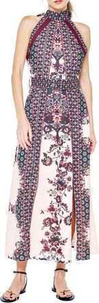 Ciebon Peta Floral Halter Neck Midi Dress in Green Multi at Nordstrom, Size X-Small