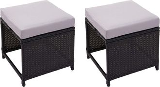 Hhg Nunca Usado] Lote De 2 Taburetes De Poly Rat&aacute;n Hhg 874, Taburete De Jard&iacute;n, Taburete, Gastronom&iacute;a, Negro, Coj&iacute;n Gris Claro