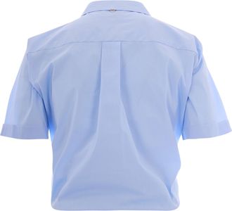 Liu Jo Womens Shirt Knot-Front Sky Blue Cotton Polyamide Elastane