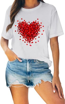 Generic Ladies Short Sleeves T Shirts Basic Blouse Tunic Valentines Day Crew Neck T Shirts Womens Funny Heart Graphic Shirts Valentines Gift Tshirt Short Slee