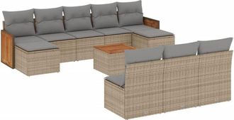 vidaXL Set De Sof&aacute;s De Jard&iacute;n 11pzas Con Cojines Rat&aacute;n Sint&eacute;tico Beige Vidaxl