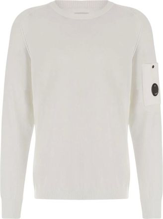 C.P. Company Round-neck Knitwear, male, White, Size: XL Cotton Sweater With Logo