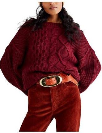 Free People Dream Cable Crewneck Sweater in Cabernet at Nordstrom Rack, Size X-Large