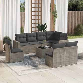 vidaXL Set De Muebles De Jard&iacute;n 9 Pzas Y Cojines Rat&aacute;n Sint&eacute;tico Gris Vidaxl