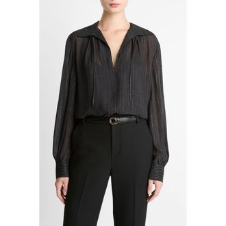 Vince Metallic Stripe Long Sleeve Top in Black at Nordstrom Rack, Size Xx-Small