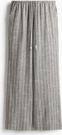 H&M Linen-blend Drawstring Trousers in Black/striped at Nordstrom, Size Xx-Large