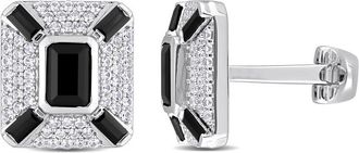 Amour 5-4/5CT TGW Octagon and Baguette-cut Created Black Sapphire and White Sapphire Cufflinks In Sterling Silver