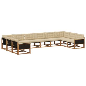 vidaXL Conjunto De Sof&aacute;s De Exterior Con Coj&iacute;n 10 Pcs Natural Y Beige Vidaxl