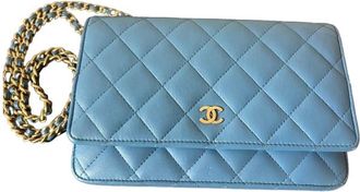Chanel Blue Quilted Lambskin Wallet On A Chain