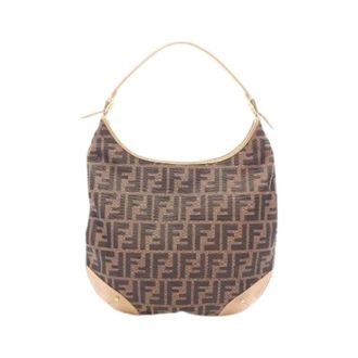 Fendi Pre-owned Shoulder Bags, female, Brown, Size: ONE SIZE Pre-owned Zucca Canvas Leather Shoulder Bag