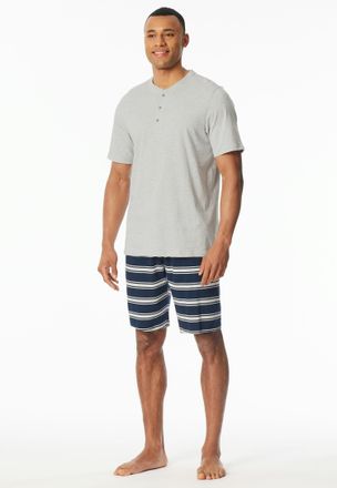 Schiesser Shorty SCHIESSER Casual Nightwear, Herren, Gr. 48, grau (216, hellgrau, meliert), Single Jersey, Obermaterial: 100% Baumwolle, Basic kurz, Rundhals, H