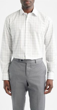 Nordstrom Traditional Fit Check Non-Iron Cotton Dress Shirt in Blue- Brown Windford Plaid at Nordstrom, Size 17.5 - 32