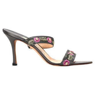 Manolo Blahnik Pre-owned Womens Embroidered Heeled Mules in Black Satin - Size EU 40
