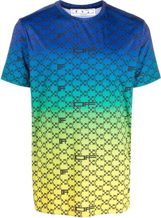 Off-white SS22 Alphabet Geometry Pattern Full Print Gradient Short Sleeve Blue OMVA034S22FAB0018410