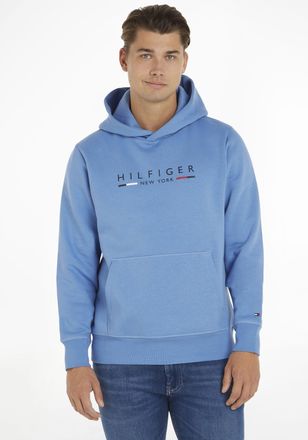Tommy Hilfiger Hoodie TOMMY HILFIGER HILFIGER NEW YORK HOODY, Herren, Gr. L, blau, Sweatware, Obermaterial: 63% Baumwolle, 37% Polyester, unifarben, regular fit h&uuml;ft
