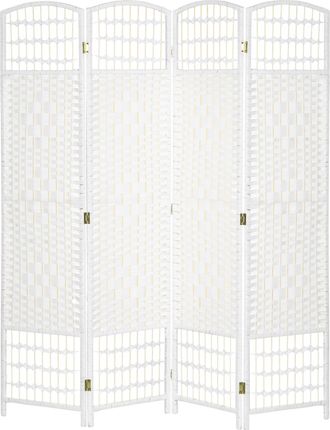 HOMCOM Homcom - Paravento Pieghevole 4 Ante Per Interni Intrecciato, 160x170 Cm, Bianco