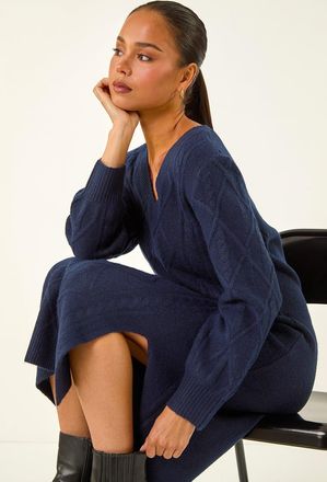 Roman V-Neck Knit Midi Dress