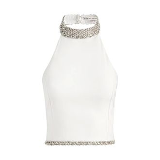 Alice & Olivia Alice + Olivia, Sleeveless Tops, female, White, Size: S Embellished Halterneck Top