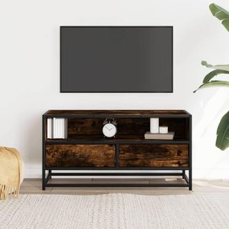 Berkfield Home TV Cabinet Smoked Oak 80x34.5x40 cm Engineered Wood & Metal in Brown