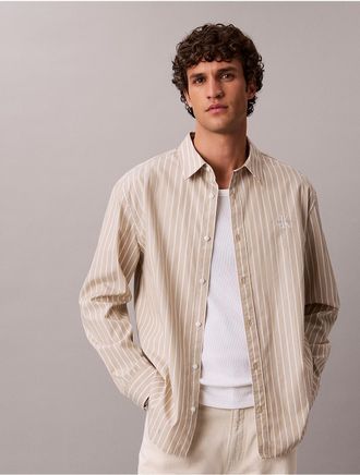 Calvin Klein Jeans Calvin Klein Mens Washed Poplin Stripe Button-Down Shirt - Light/Pastel Brown - XL