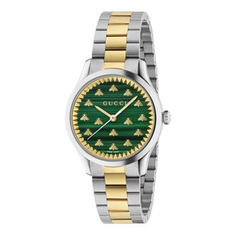 Gucci Groene Malachiet Steen Wijzerplaat met Gouden Bijen Armband - Dames - Horloges - Groen - ONE Size - Accessoires