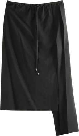 Yohji Yamamoto Asymmetrische rok met trekkoord - Dames - Midirokken - Zwart - M - Rokken