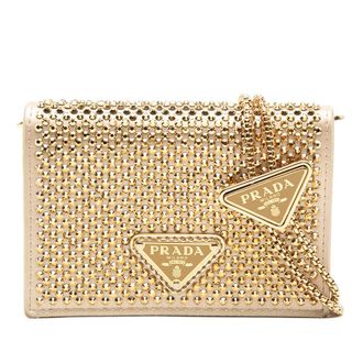 Prada Pre-owned Prada Crystal Embellished Satin Card Holder with Chain Ladies 80JUNYSW60ZW7IP7
