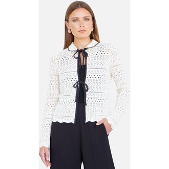 Yumi Peter Pan Collar Knitted Cardigan in Ivory at Nordstrom, Size Medium