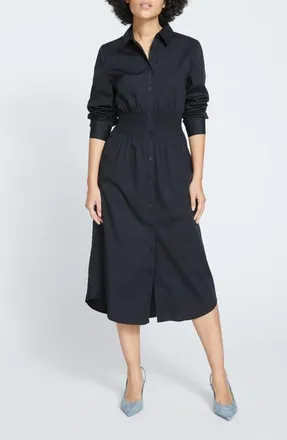 Universal Standard Hamptons Smock Waist Chambray Shirtdress in Black at Nordstrom, Size Xs